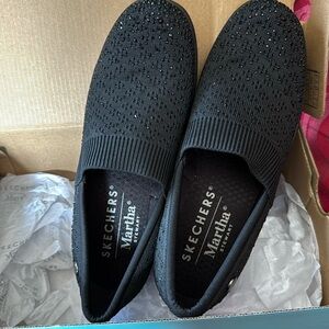 Skechers Martha Stewart, Pier Lite Reflection black sparkle shoes with heel